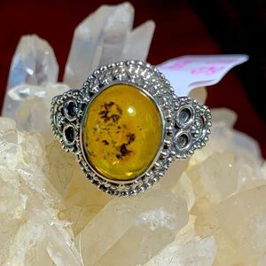 Solid sterling antique style Amber ring